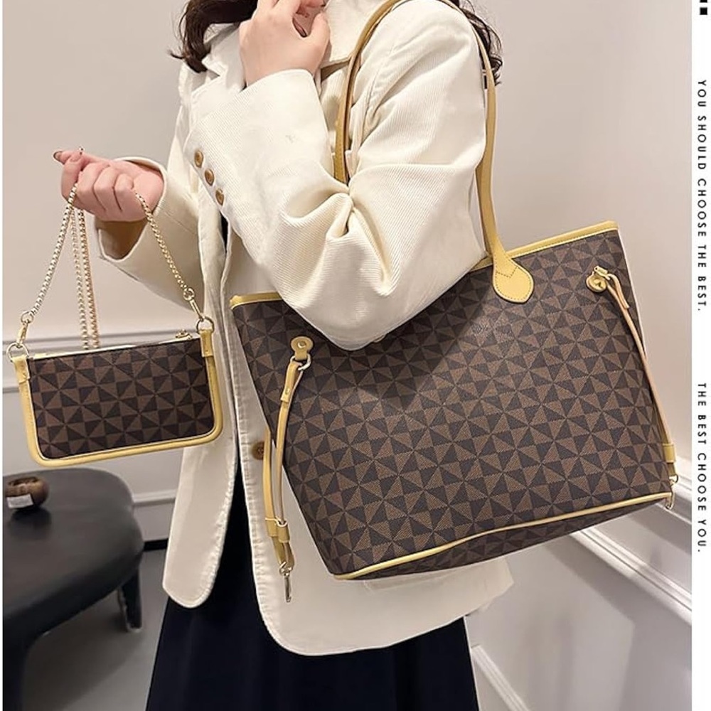 Elegant Brown and Cream Tote Bag Set